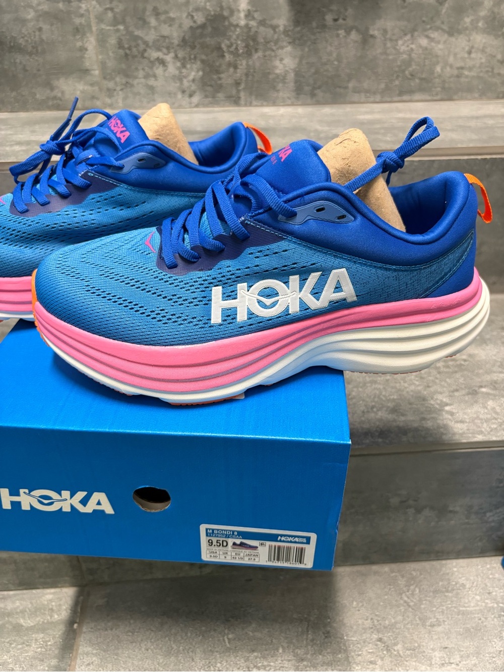 Hoka One One MEN Shoes Bondi 8 CSAA 1127952 Blue/Pink Gym Workout Size 9.5D - Picture 4 of 6
